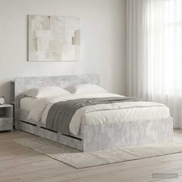 Panipaigaga voodiraam peatsiga, betoonhall, 150 × 200 cm — mudel 3433968