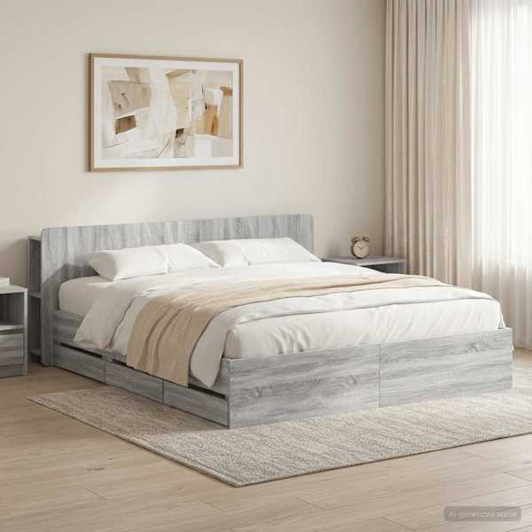 Panipaigaga voodiraam peatsiga, hall sonoma, 180 × 200 cm — mudel 3433981