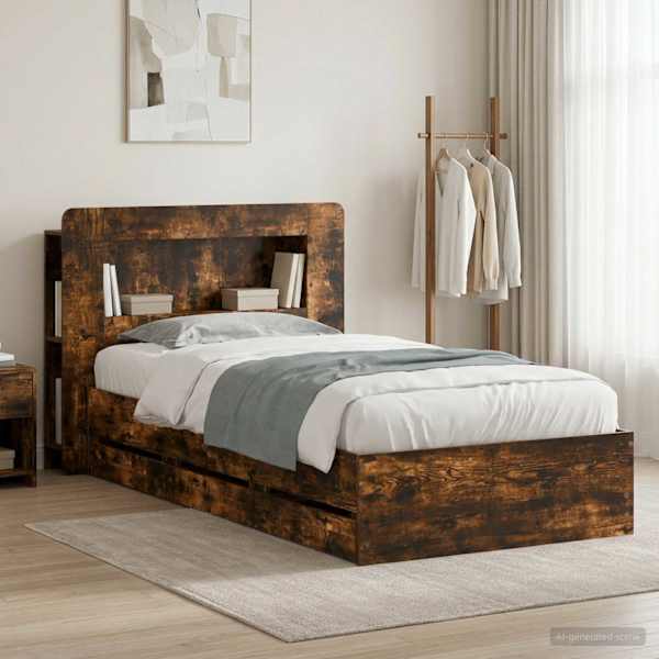 Panipaigaga voodiraam peatsiga, suitsutatud tamm, 80 × 200 cm — mudel 3434001