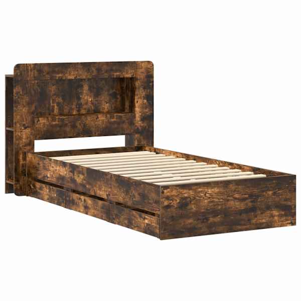 Panipaigaga voodiraam peatsiga, suitsutatud tamm, 90 × 200 cm — mudel 3434019
