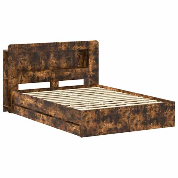 Panipaigaga voodiraam peatsiga, suitsutatud tamm, 135 × 190 cm — mudel 3434037