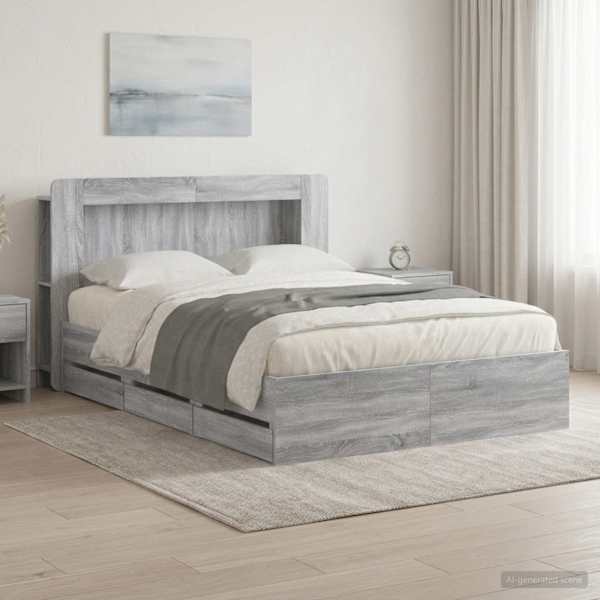 Panipaigaga voodiraam peatsiga, hall sonoma, 140 × 200 cm — mudel 3434048