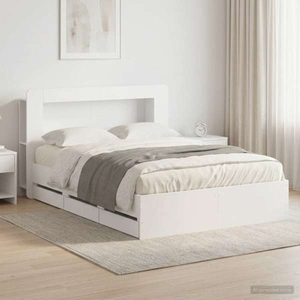 Panipaigaga voodiraam peatsiga, valge, 150 × 200 cm — mudel 3434057