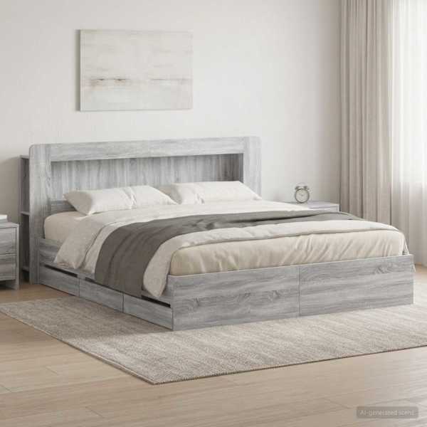 Panipaigaga voodiraam peatsiga, hall sonoma, 180 × 200 cm — mudel 3434066