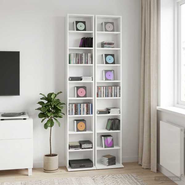 CD kapp 2 tk Valge 33 × 23,5 × 175 cm Tehispuit