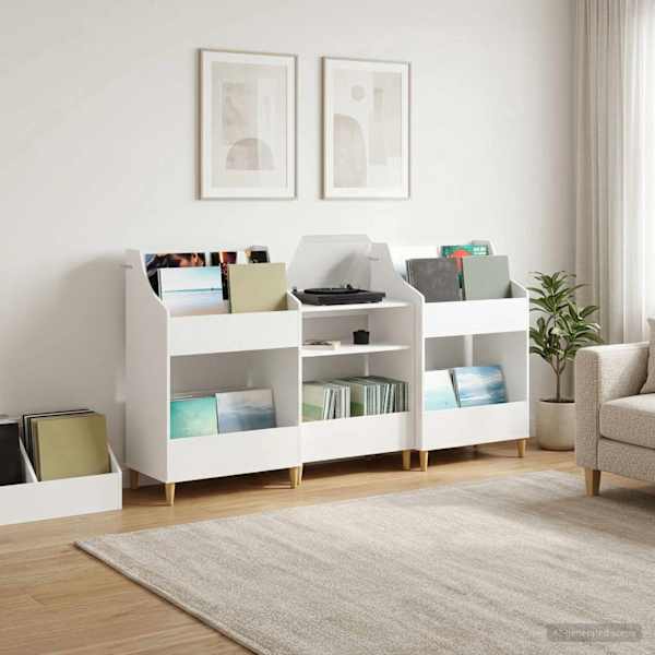 Meedia riiulite komplekt 3 tk Valge 212 × 46 × 112 cm Tehispuit