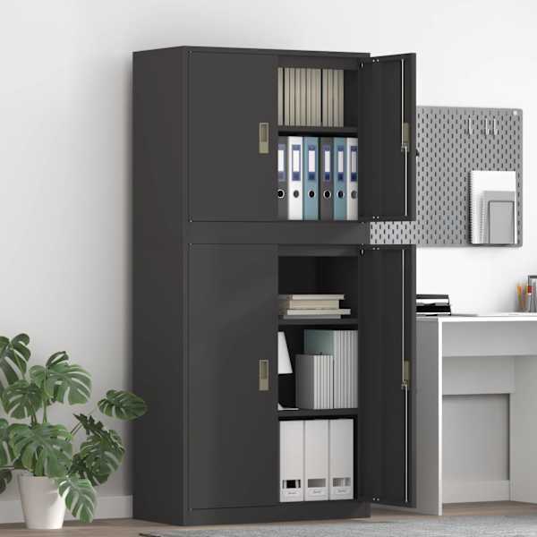Hoiukapp 2 tk Must 80 × 40 × 175 cm Teras Lukustatav