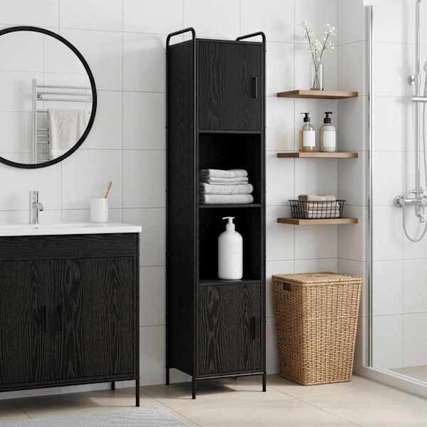Vannitoa kapp Must tamm 46 × 36 × 181 cm Tehispuit