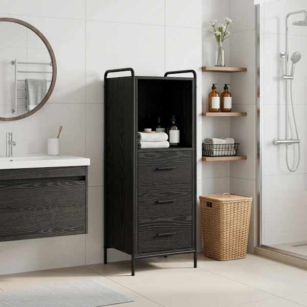 Vannitoa kapp Must tamm 40 × 36 × 109,5 cm Tehispuit