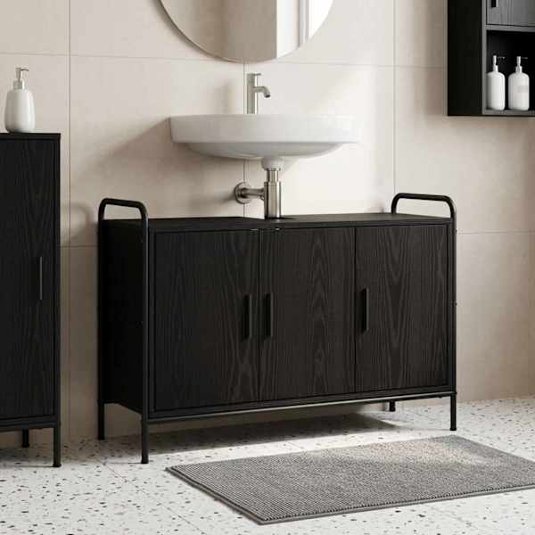 Vannitoa kapp Must tamm 95 × 34 × 61 cm Tehispuit