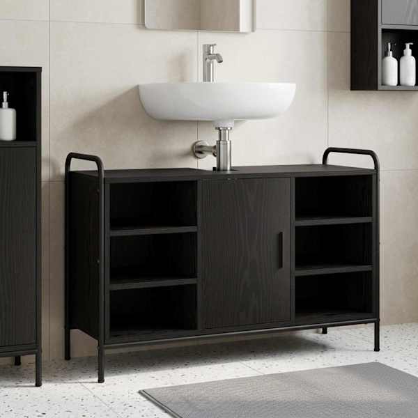 Vannitoa kapp Must tamm 95 × 34 × 61 cm Tehispuit