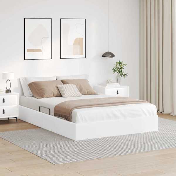 Voodiraam, puhas valge, 140 × 200 cm, kunstnahk — mudel 3442775