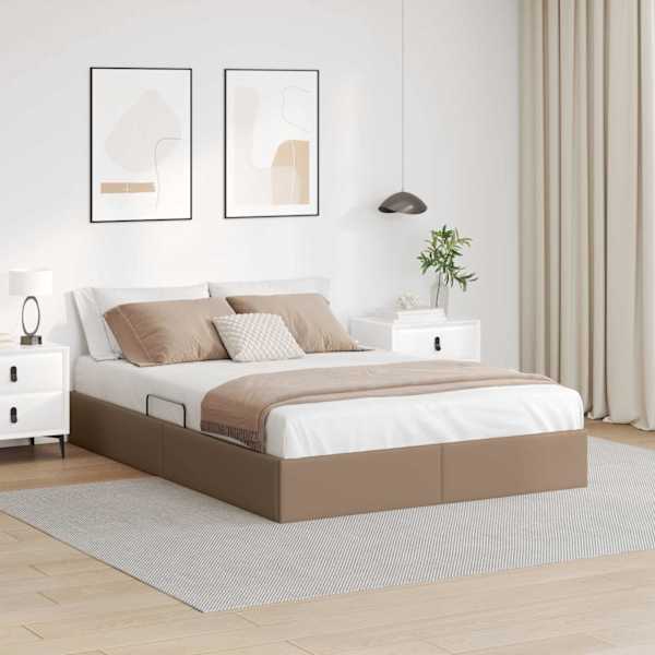 Voodiraam, cappuccino, 140 × 200 cm, kunstnahk — mudel 3442777