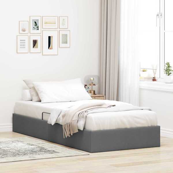 Panipaigaga voodiraam, tumehall, 100 × 200 cm, kangas — mudel 3442803
