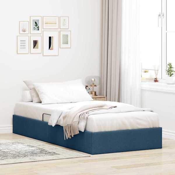 Panipaigaga voodiraam, sinine, 100 × 200 cm, kangas — mudel 3442807