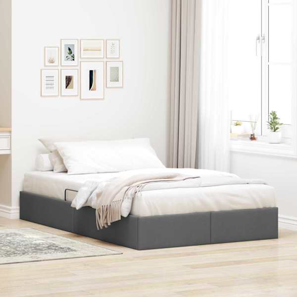 Panipaigaga voodiraam, tumehall, 120 × 200 cm, kangas — mudel 3442815
