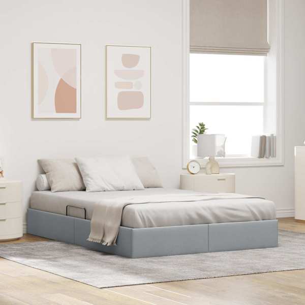Panipaigaga voodiraam, helehall, 140 × 190 cm, kangas — mudel 3442820
