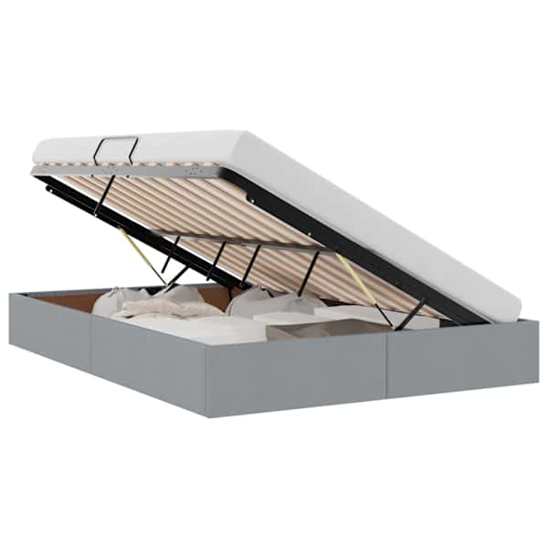 Panipaigaga voodiraam, helehall, 140 × 190 cm, kangas — mudel 3442820