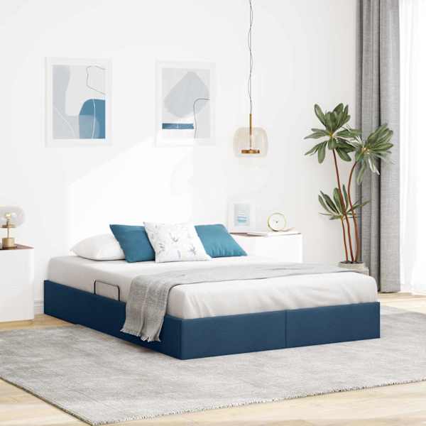 Panipaigaga voodiraam, sinine, 140 × 190 cm, kangas — mudel 3442825