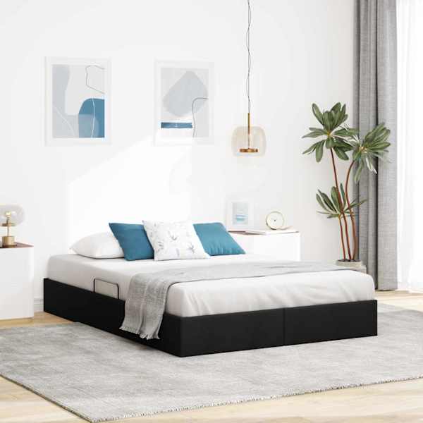 Panipaigaga voodiraam, must, 140 × 200 cm, kangas — mudel 3442828