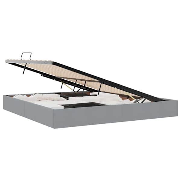Panipaigaga voodiraam, helehall, 200 × 200 cm, kangas — mudel 3442844