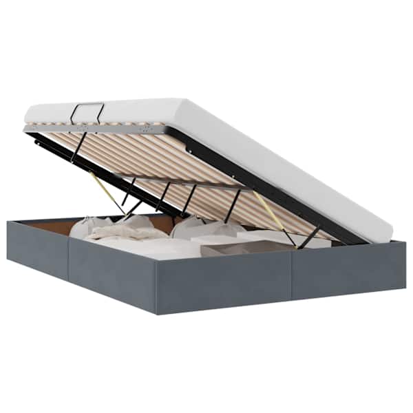 Voodiraam, tumehall, 140 × 200 cm, samet — mudel 3442887