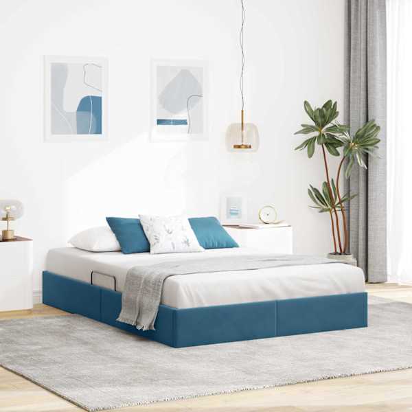 Voodiraam, tumesinine, 140 × 200 cm, samet — mudel 3442890