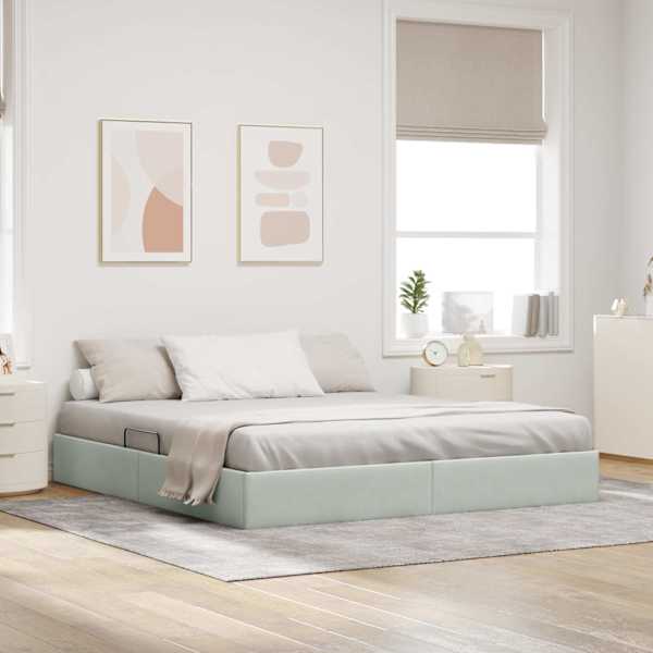 Voodiraam, helehall, 160 × 200 cm, samet — mudel 3442892