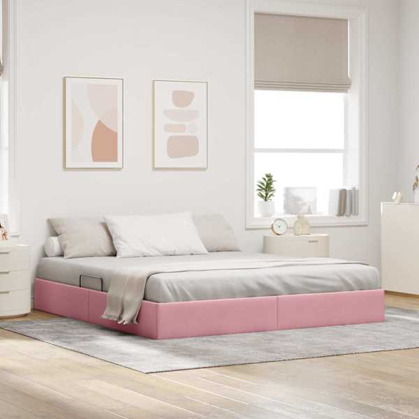 Voodiraam, roosa, 160 × 200 cm, samet — mudel 3442897