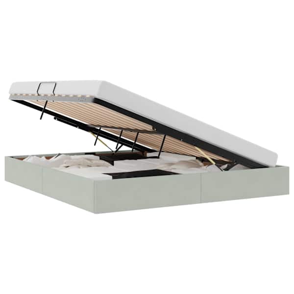 Voodiraam, helehall, 180 × 200 cm, samet — mudel 3442898