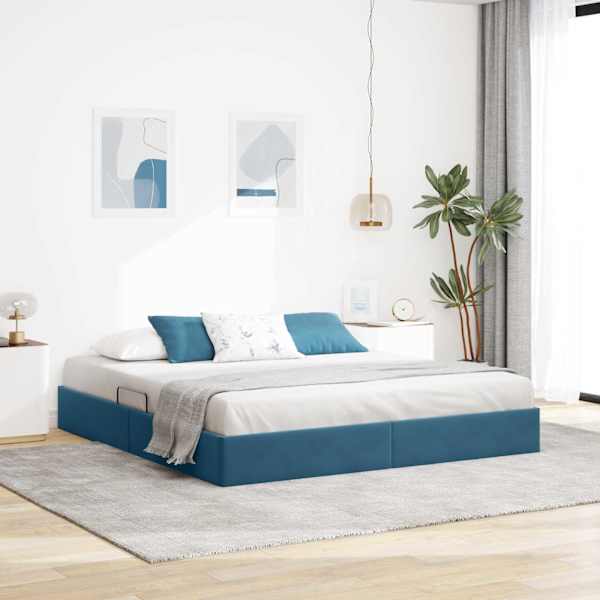 Voodiraam, tumesinine, 180 × 200 cm, samet — mudel 3442902