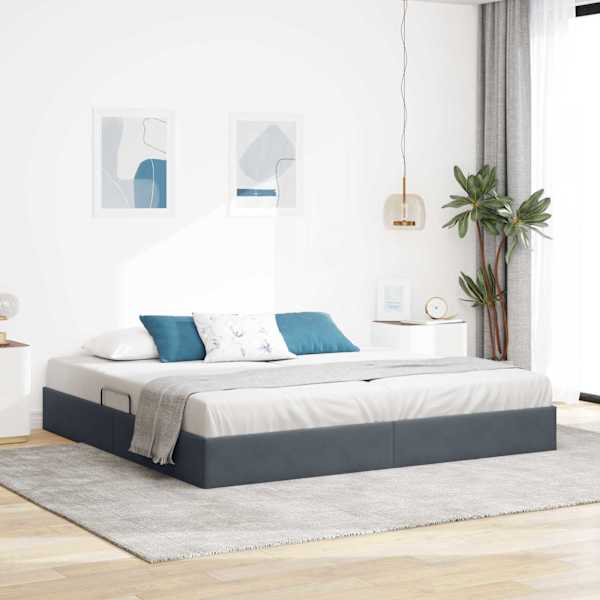 Voodiraam, tumehall, 200 × 200 cm, samet — mudel 3442905