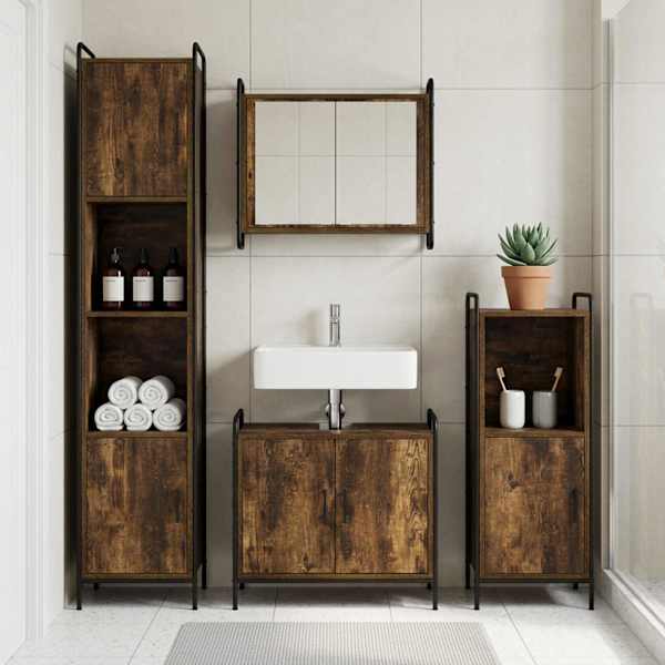 Vannitoa kapikomplekt 2 tk Suitsutatud tamm 65,5 × 34 × 61 cm