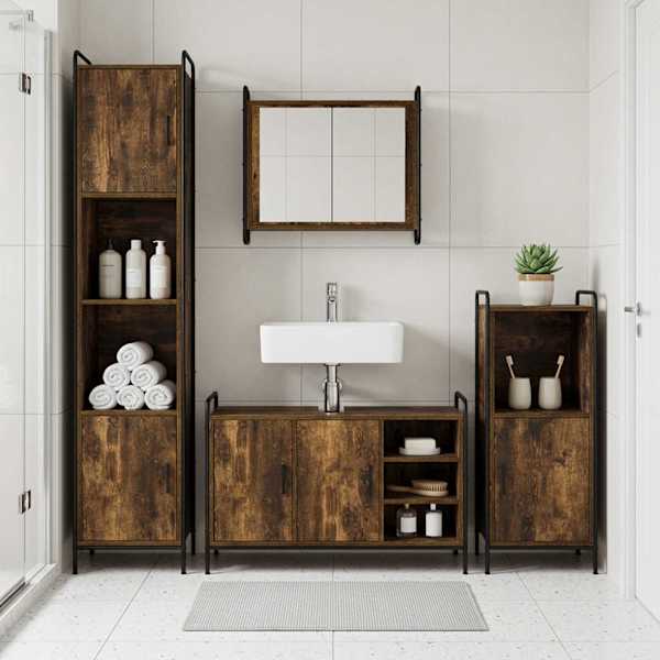Vannitoa kapikomplekt 2 tk Suitsutatud tamm 65,5 × 34 × 61 cm