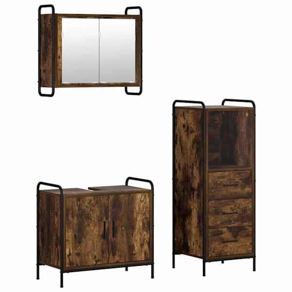 Vannitoa kapikomplekt 3 tk Suitsutatud tamm 40 × 36 × 109,5 cm