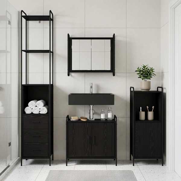 Vannitoa kapikomplekt 3 tk Must tamm 40 × 36 × 181 cm Tehispuit