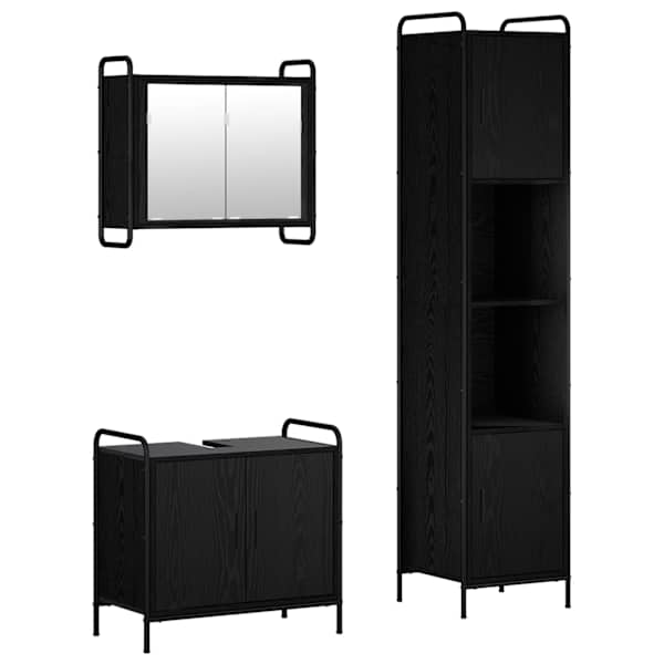 Vannitoa kapikomplekt 3 tk Must tamm 40 × 36 × 181 cm Tehispuit