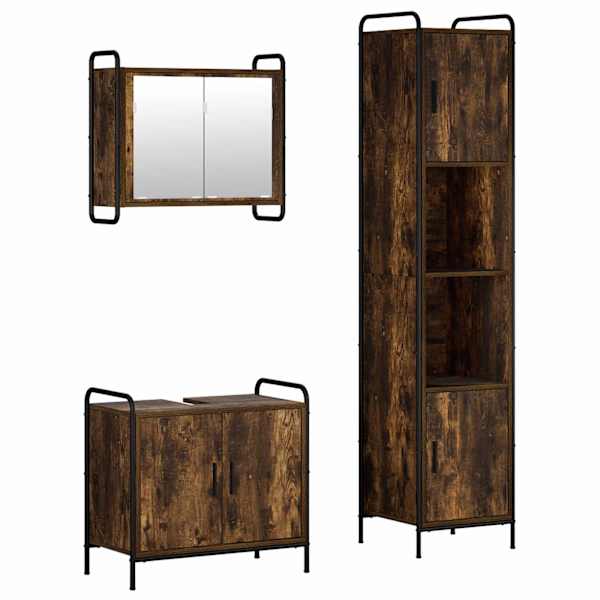 Vannitoa kapikomplekt 3 tk Suitsutatud tamm 40 × 36 × 181 cm