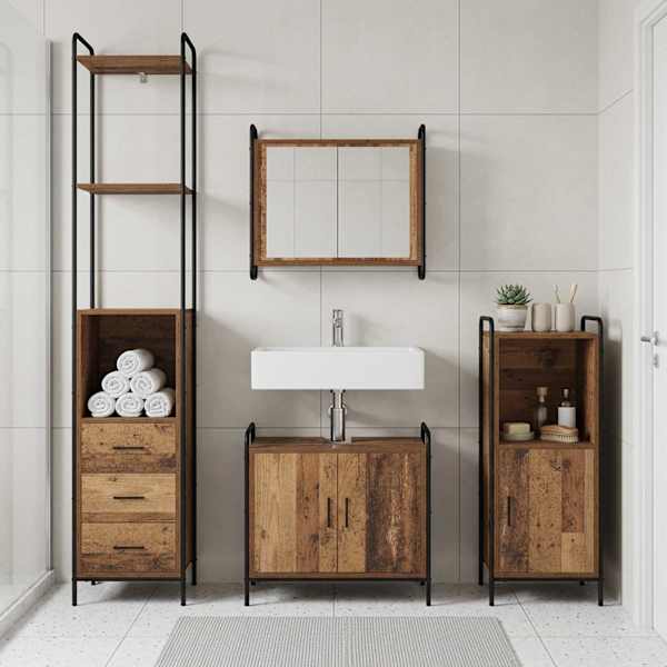 Vannitoa kapikomplekt 3 tk Vana puit 40 × 36 × 181 cm Tehispuit