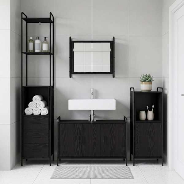 Vannitoa kapikomplekt 3 tk Must tamm 40 × 36 × 181 cm Tehispuit
