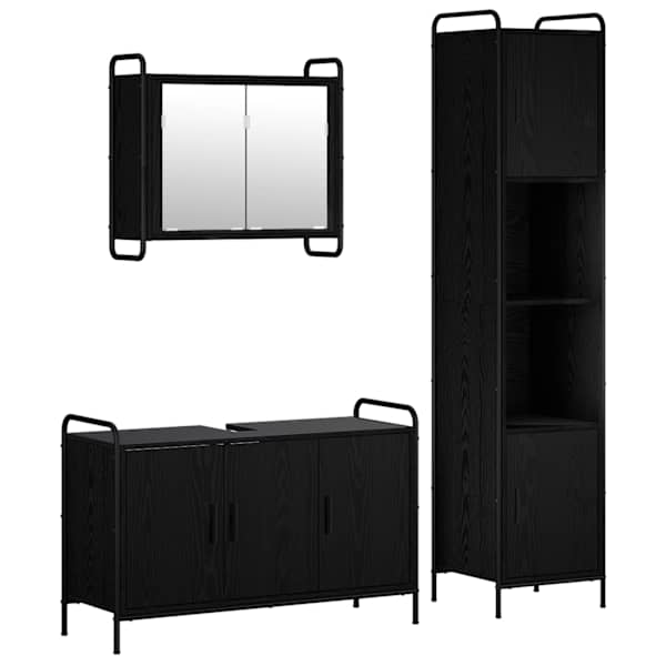 Vannitoa kapikomplekt 3 tk Must tamm 40 × 36 × 181 cm Tehispuit