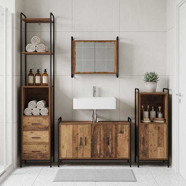 Vannitoa kapikomplekt 3 tk Vana puit 40 × 36 × 181 cm Tehispuit