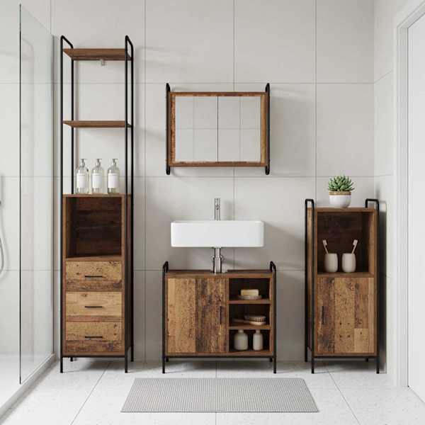 Vannitoa kapikomplekt 3 tk Vana puit 40 × 36 × 181 cm Tehispuit