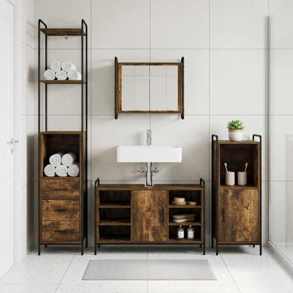 Vannitoa kapikomplekt 3 tk Suitsutatud tamm 40 × 36 × 181 cm