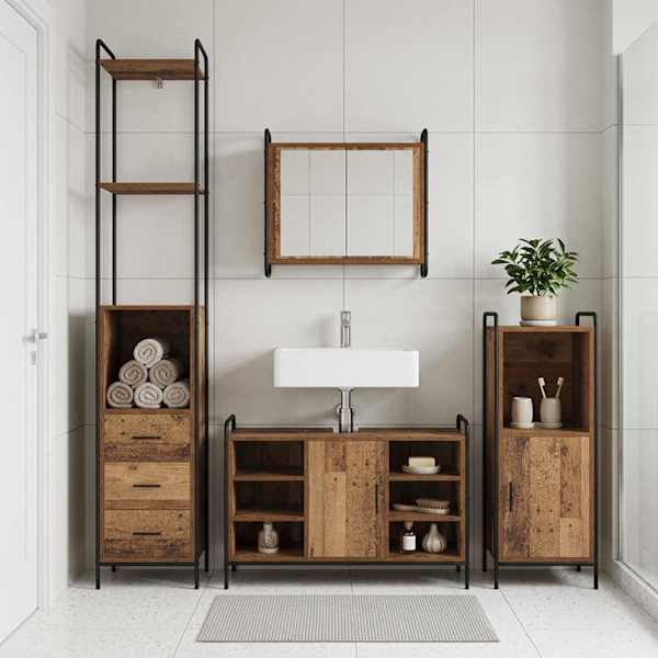Vannitoa kapikomplekt 3 tk Vana puit 40 × 36 × 181 cm Tehispuit