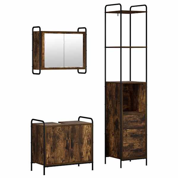 Vannitoa kapikomplekt 3 tk Suitsutatud tamm 40 × 36 × 200,5 cm
