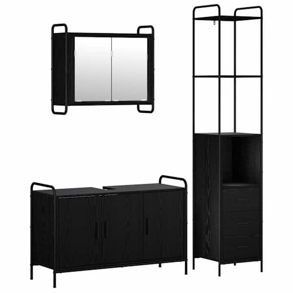 Vannitoa kapikomplekt 3 tk Must tamm 40 × 36 × 200,5 cm