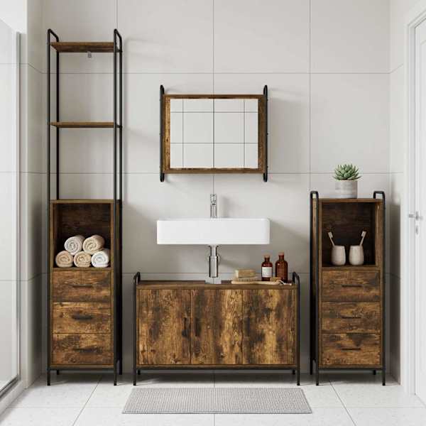 Vannitoa kapikomplekt 3 tk Suitsutatud tamm 40 × 36 × 200,5 cm