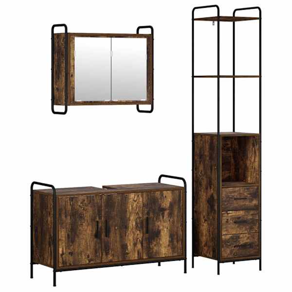 Vannitoa kapikomplekt 3 tk Suitsutatud tamm 40 × 36 × 200,5 cm