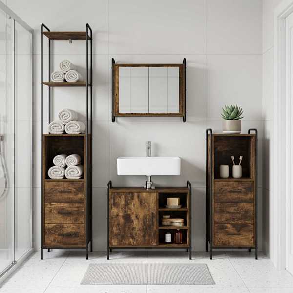 Vannitoa kapikomplekt 3 tk Suitsutatud tamm 40 × 36 × 200,5 cm